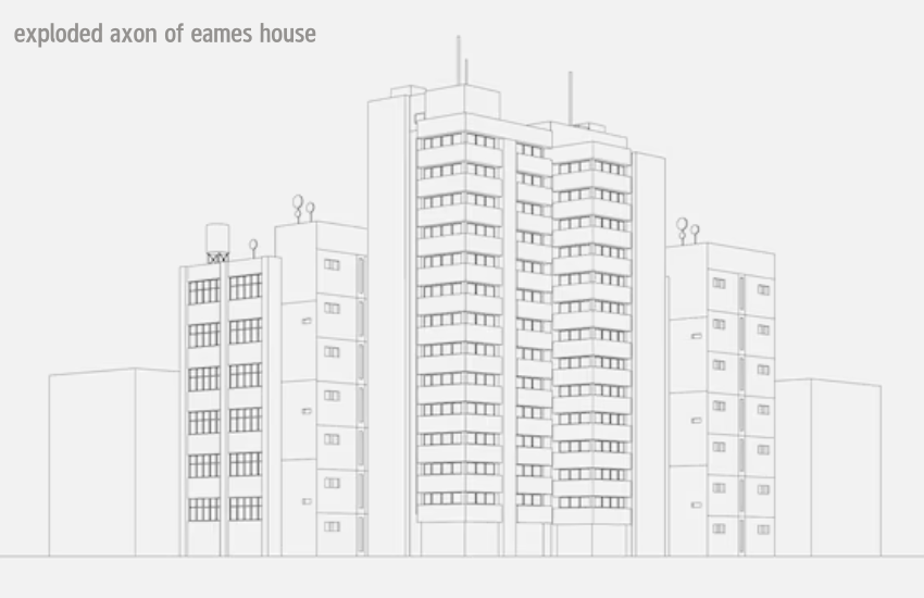 exploded axon of eames house

